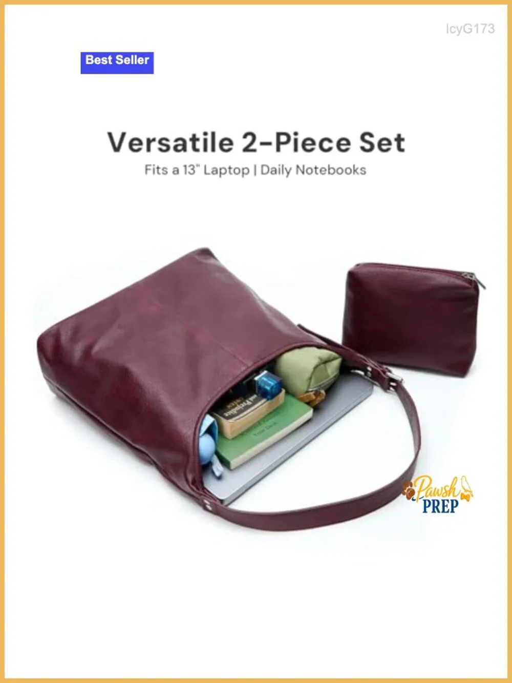 Vegan Leather Slouchy Hobo Tote with Matching Pouch, Adjustable Strap